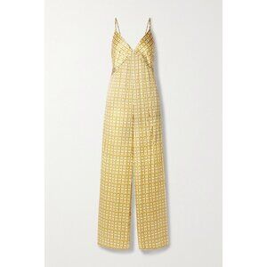 Rivet Utility Net Sustain Foxy Printed Silk Blend Satin Jumpsuit Small RARE